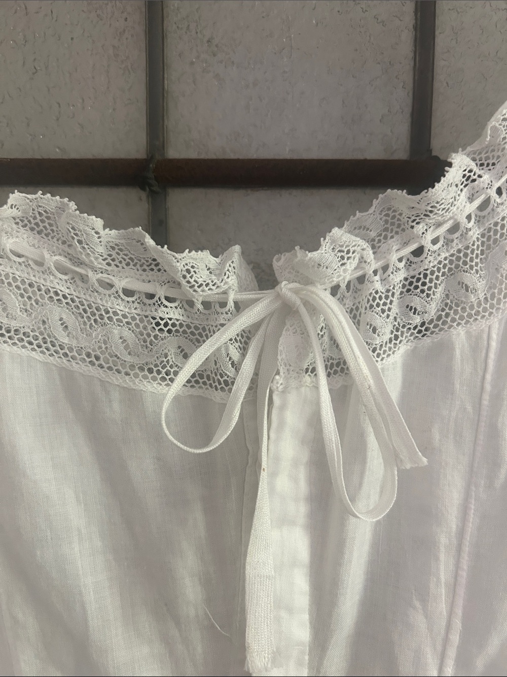 Antique White Cotton Maxi Dress with Lace Trim - Picture 6 of 6